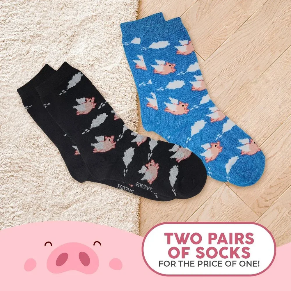 Flying Pig Wings When Pigs Fly Sky Sow Boar Fun Foozys Socks 2 Pairs Women's